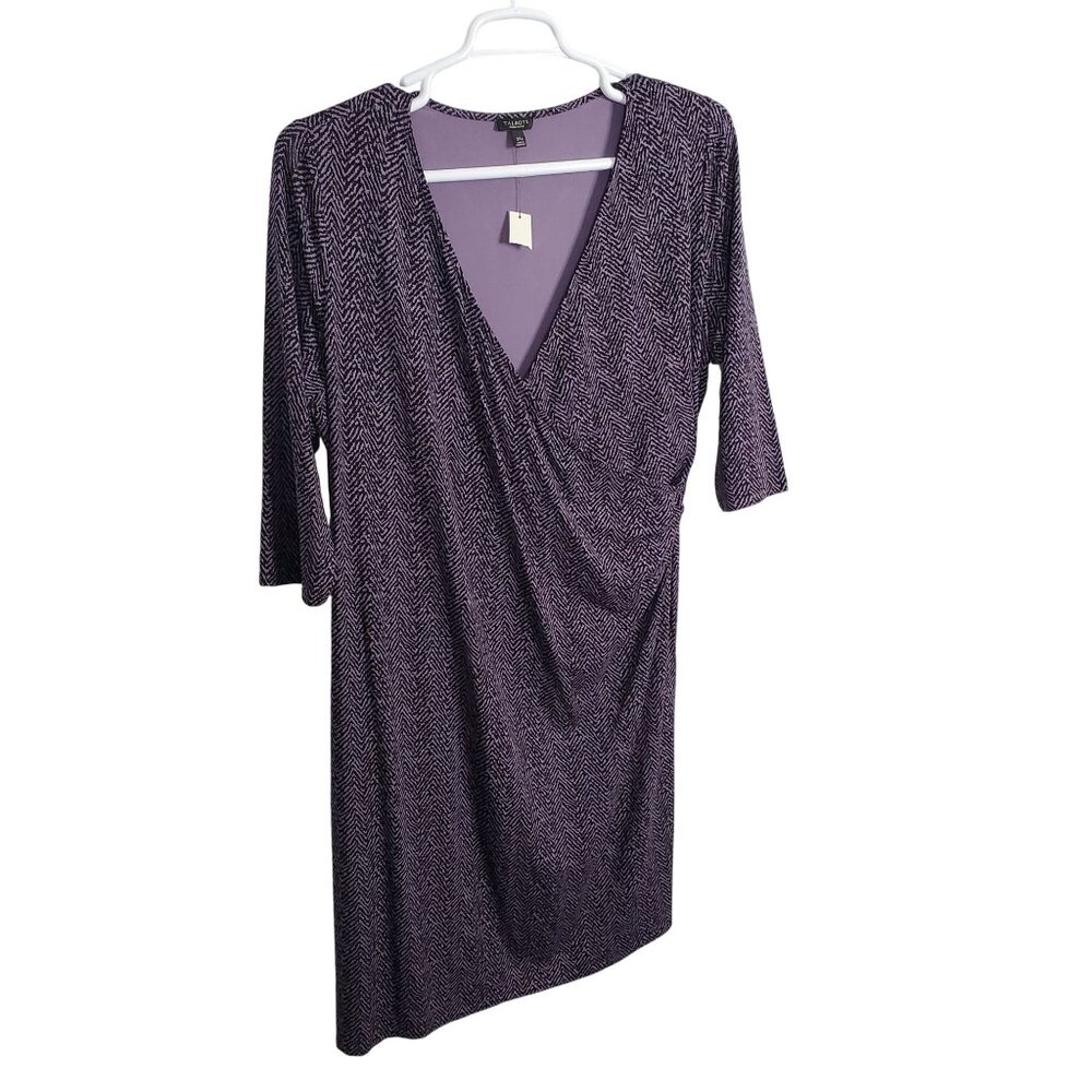 Talbots Petites Size 2XP 2X Dress Chevron Print Faux Wrap Jersey Stretch FLAW